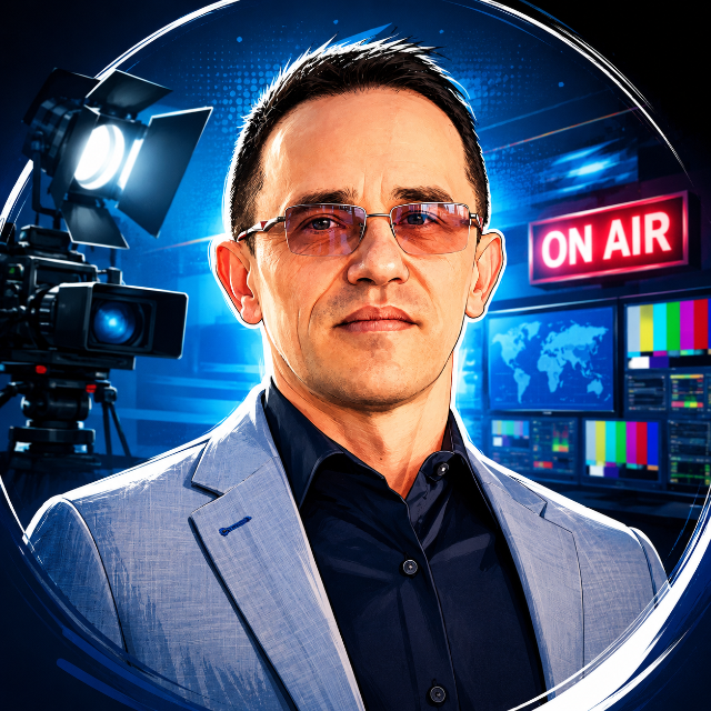 Rafał Szykowski w studiu telewizyjnym